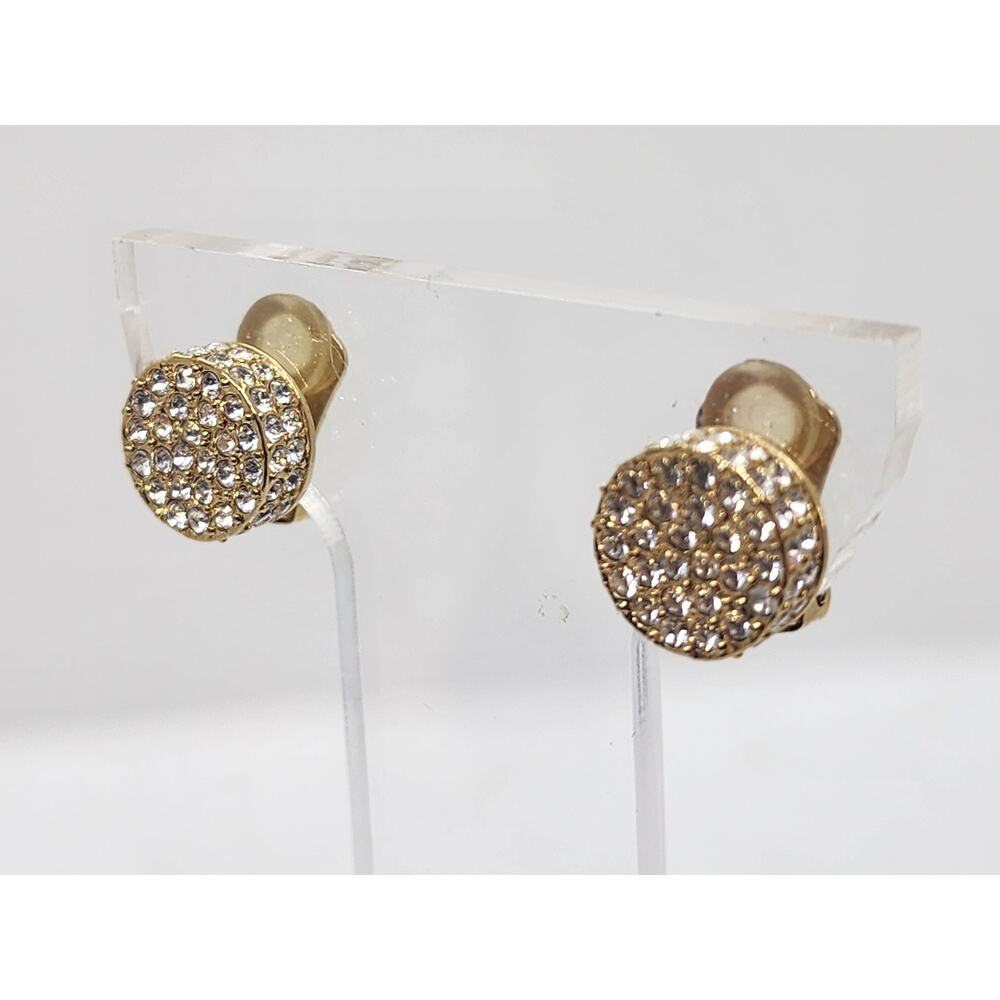 Vintage Earrings Crystal Rhinestone Pave Stud Dome Dimensional Circle Fancy - Picture 4 of 7